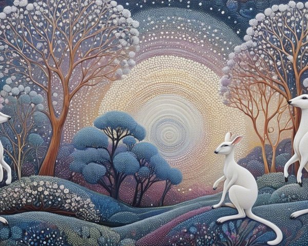 Colorful Kangaroos in a Dreamy Landscape Scene