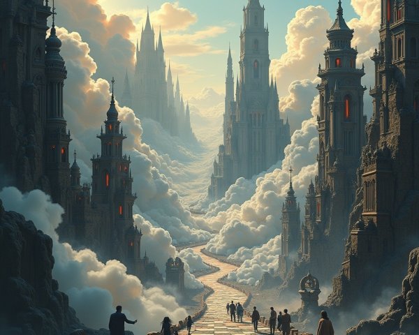 Fantasy Landscape with Castles and Misty Valley