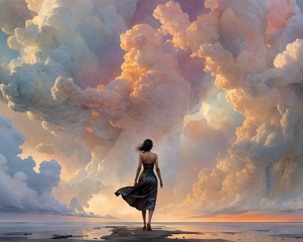 Tranquil Shoreline with Surreal Colorful Clouds