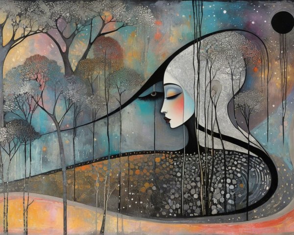 Abstract Painting of Contemplative Woman's Profile