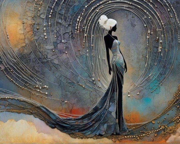 Silhouette of Woman in Elegant Gown with Colorful Background