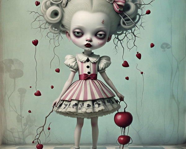 Whimsical Doll-Like Girl in Dreamlike Environment