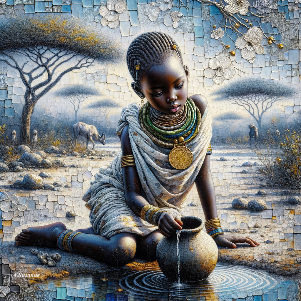 Young girl at waterhole in traditional attire
