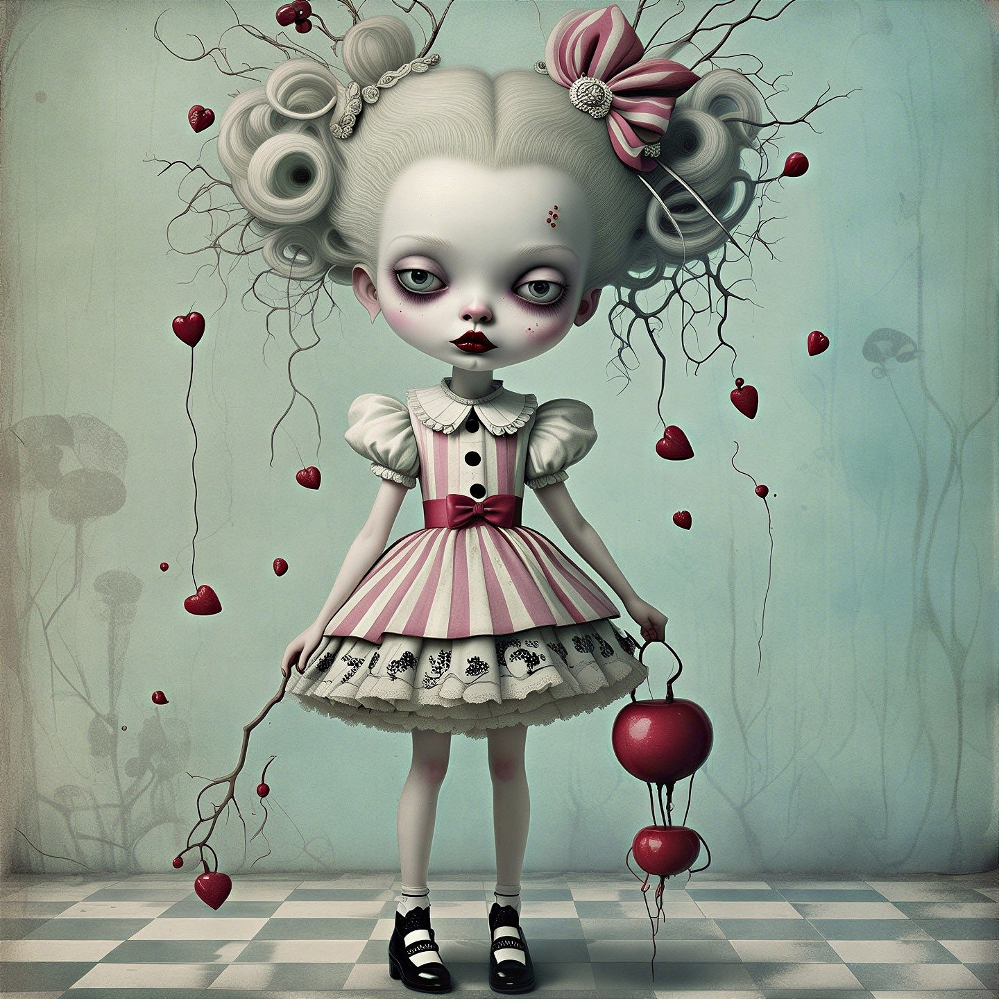Whimsical Doll-Like Girl in Dreamlike Environment