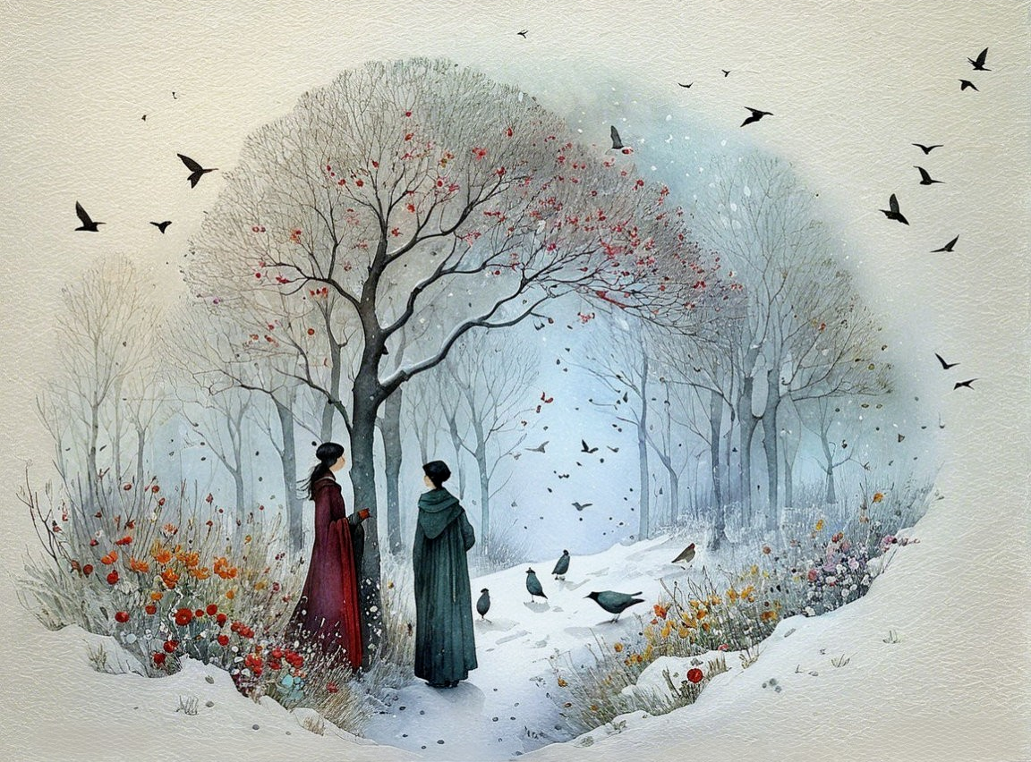 Winter Landscape with Figures and Blossoming Trees