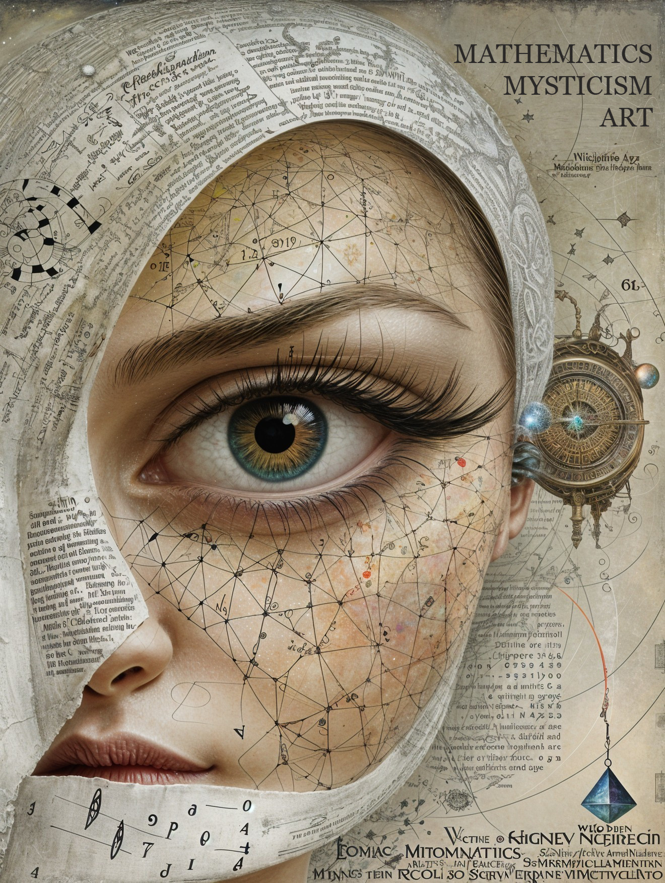 Human Eye Surrounded by Geometric Patterns and Symbols