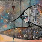 Abstract Painting of Contemplative Woman's Profile