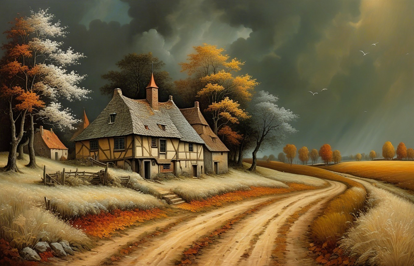 Charming Autumn Countryside with Rustic Houses