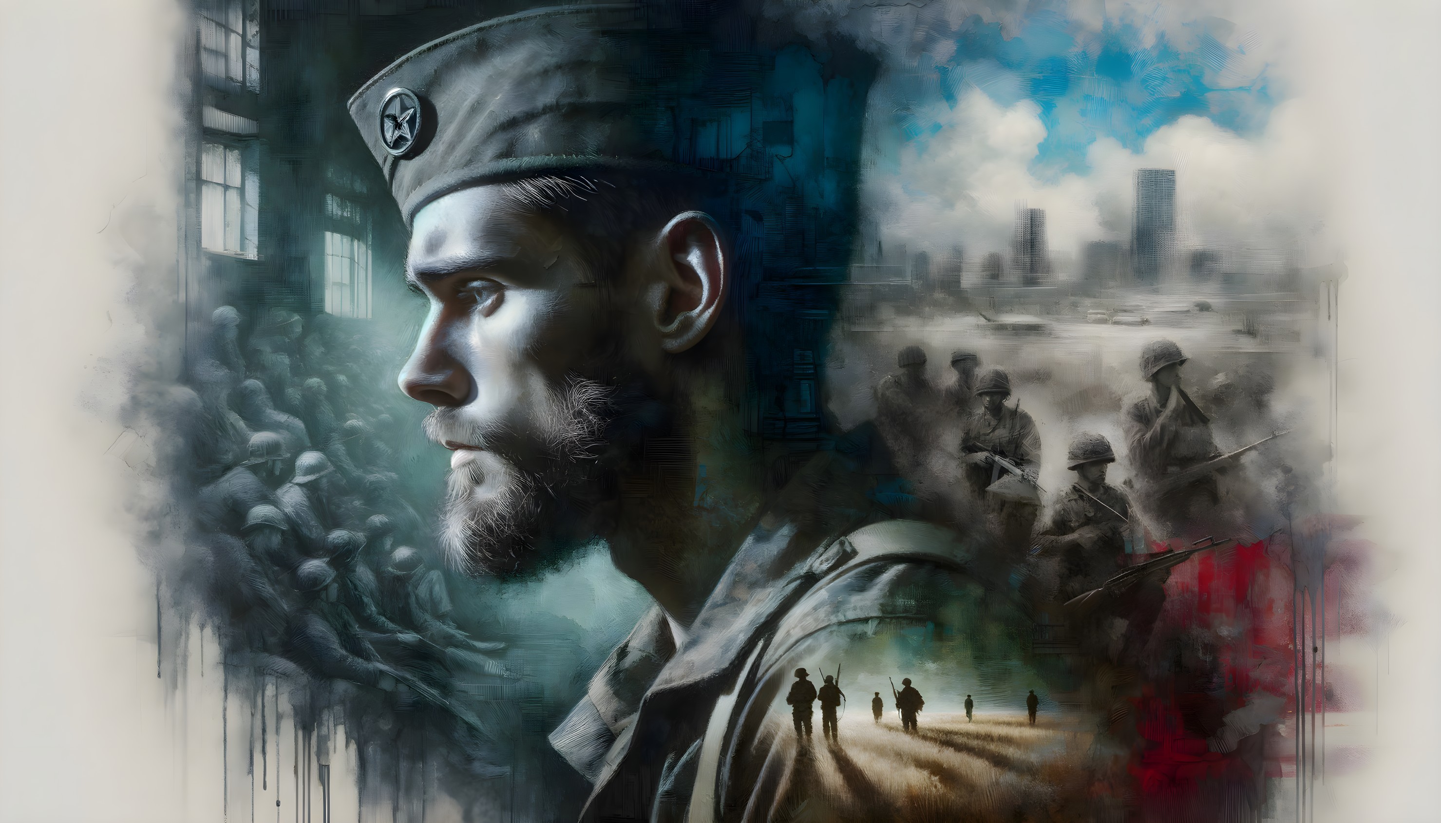 Digital Artwork of Soldier in Somber Military Scene