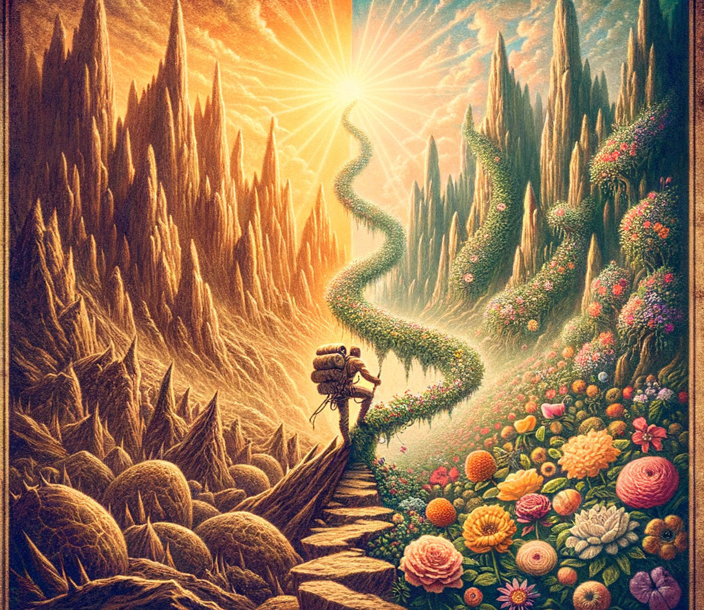 Vibrant Landscape of Sunset and Blooming Garden