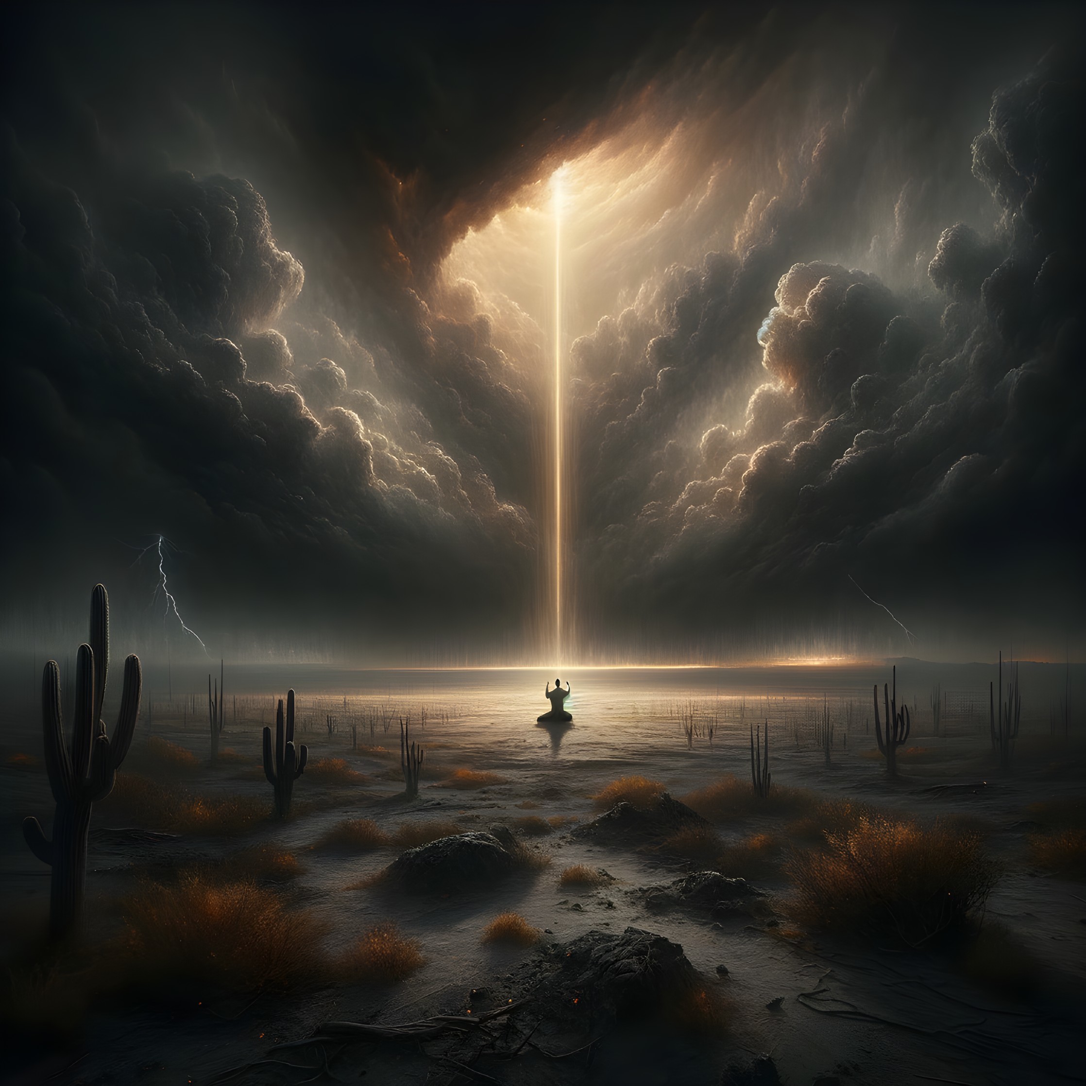Dramatic Landscape with Lone Figure and Ominous Clouds