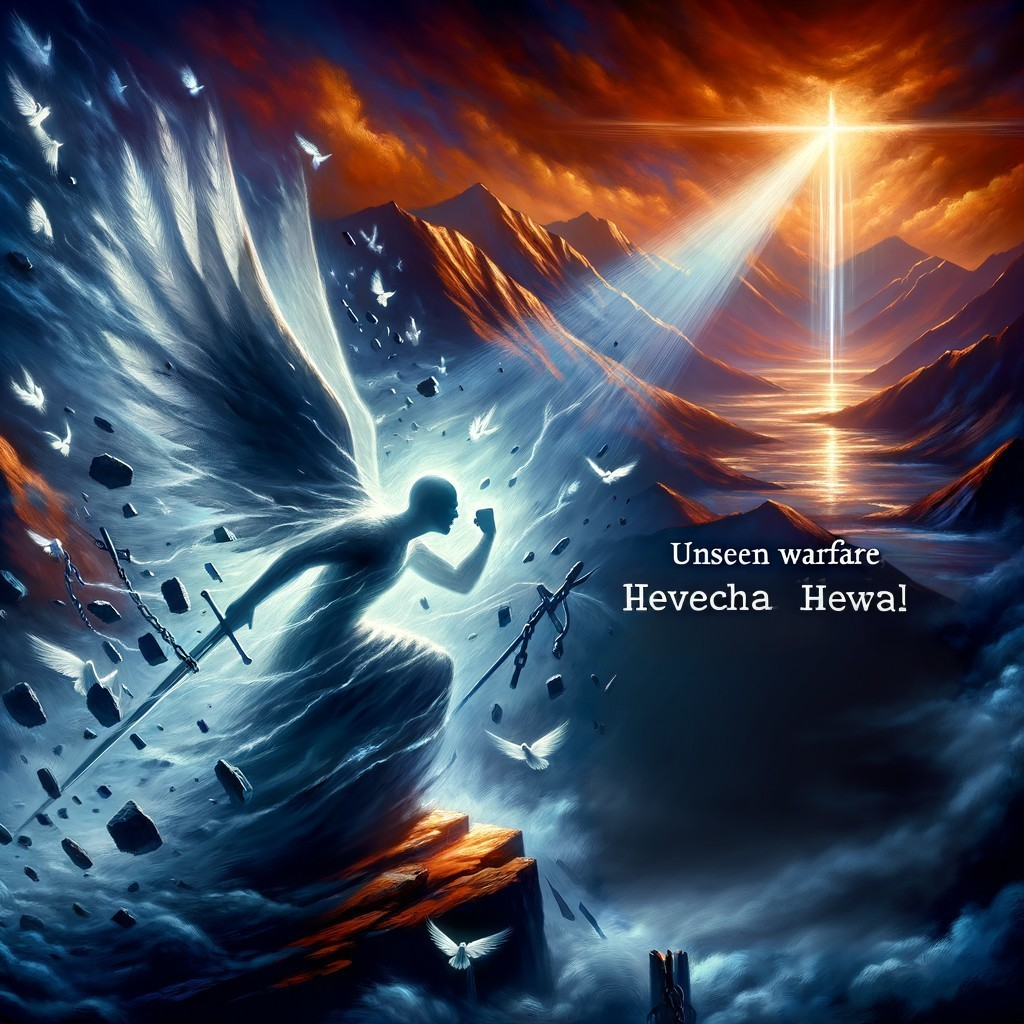 Angelic Figure with Sword Amidst Dramatic Clouds