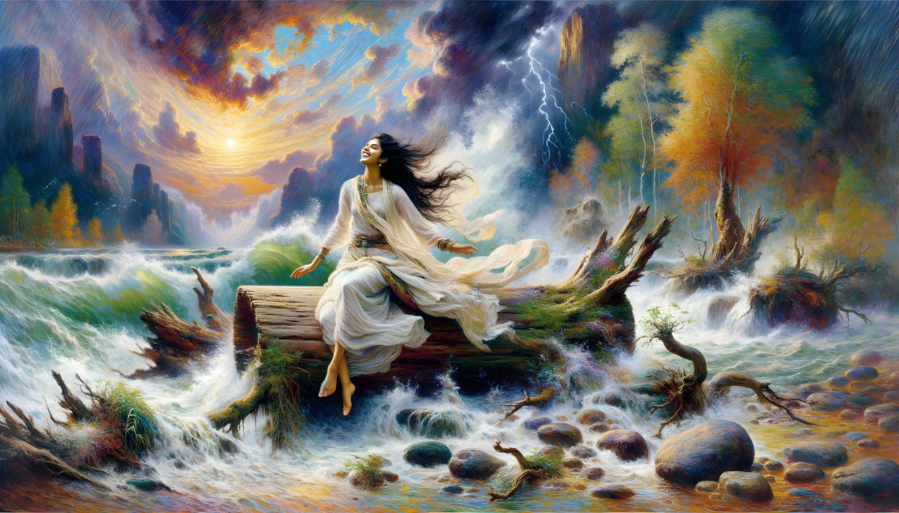 Fantastical Landscape with Woman in Turbulent Waters