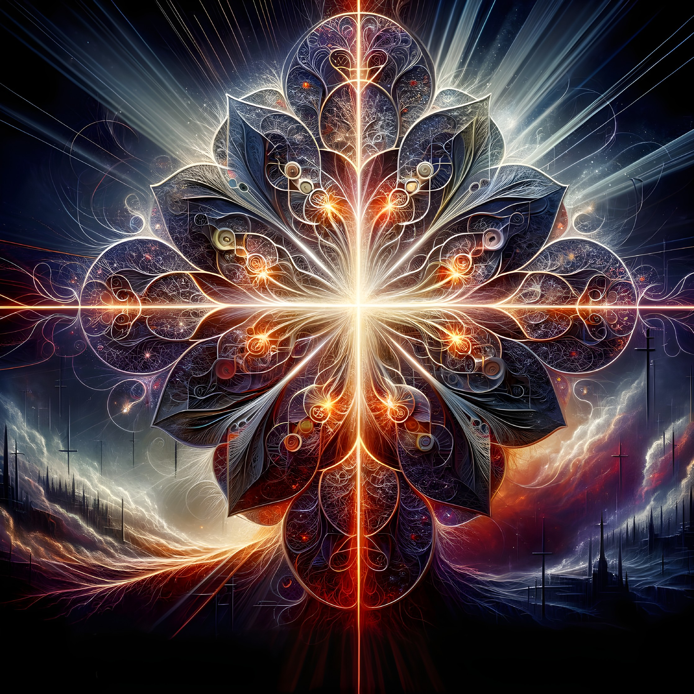Vibrant Mandala Design with Cosmic Landscape Elements