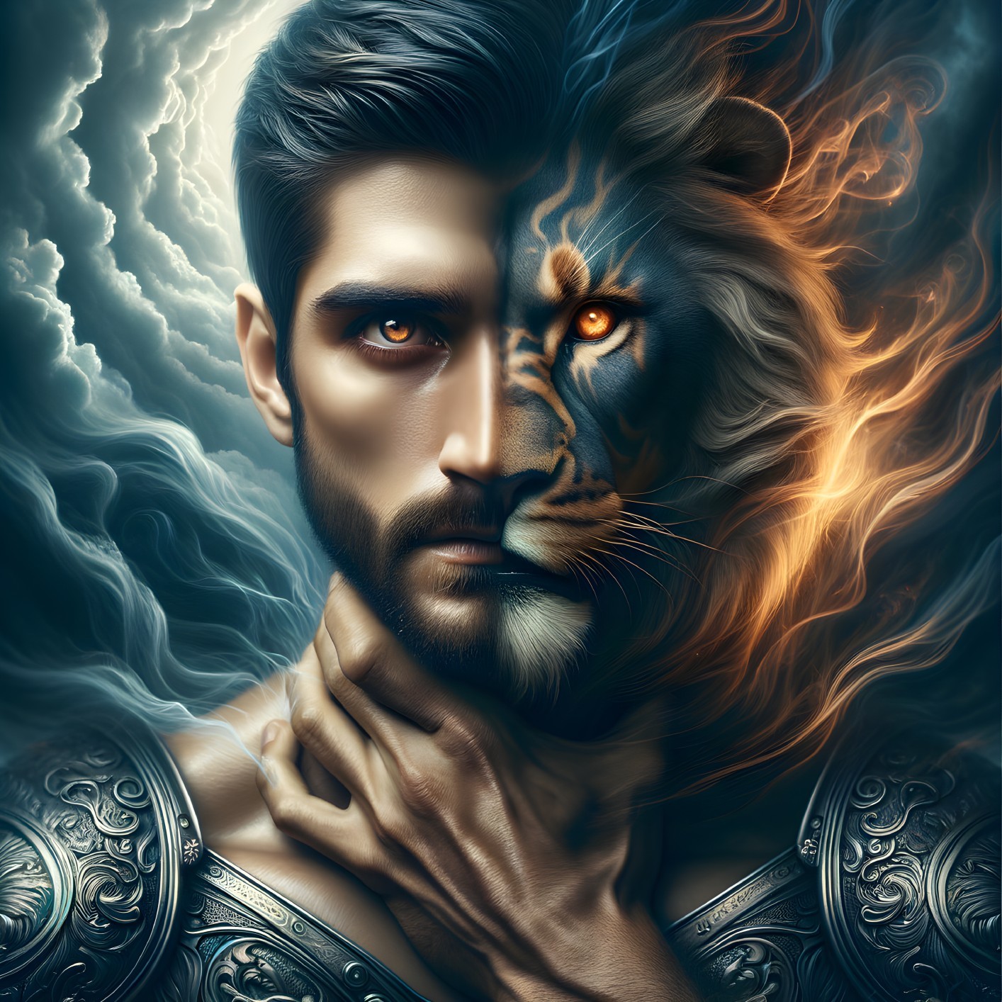 Half-Human, Half-Lion Face Symbolizing Strength