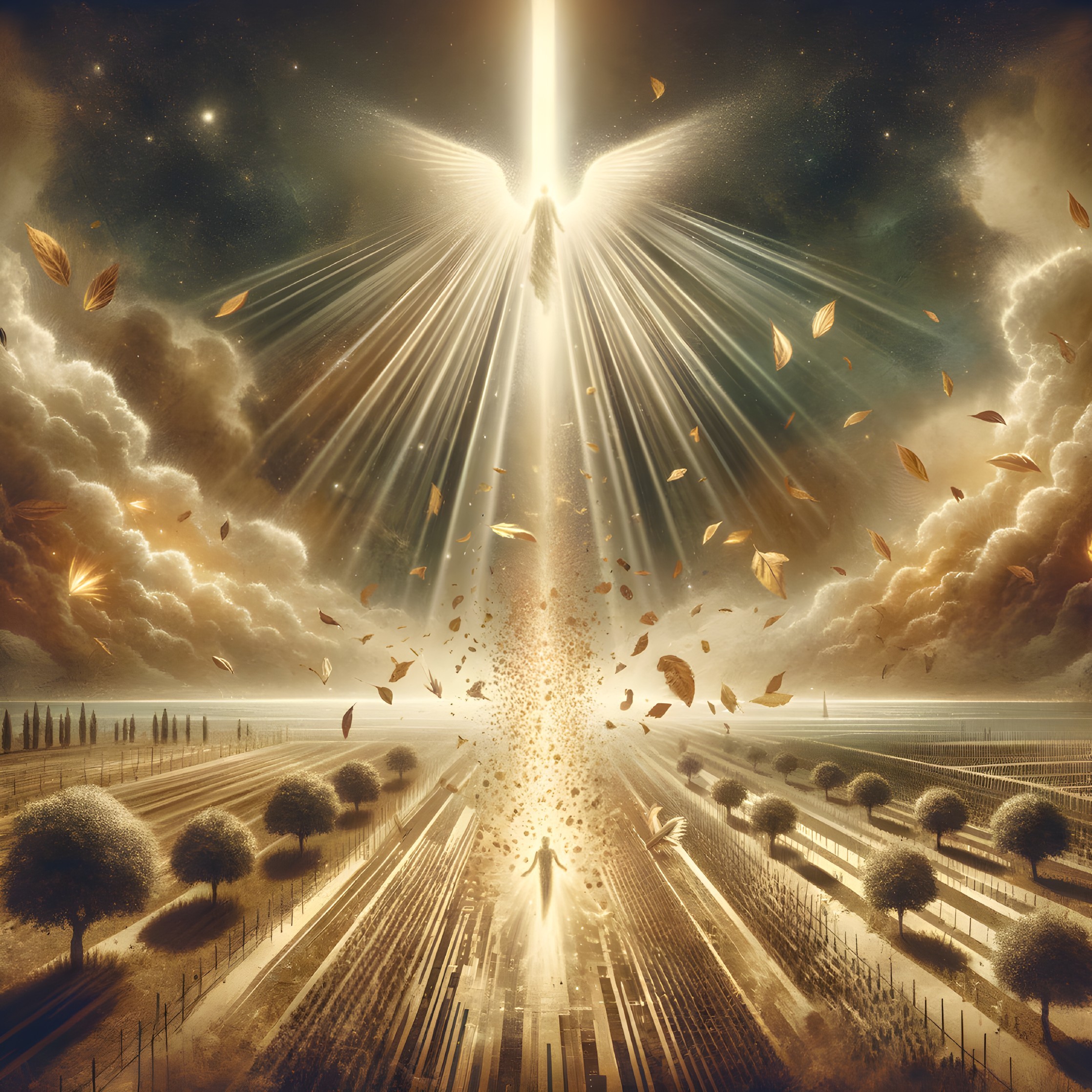 Celestial Scene with Ethereal Figure and Radiant Light