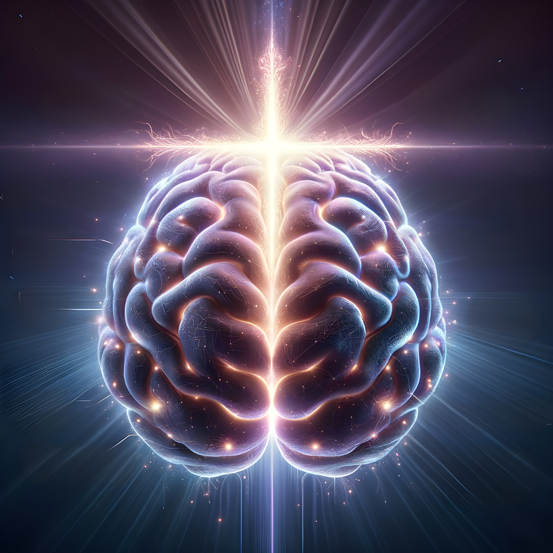 Illuminated Brain with Radiant Light and Sparks