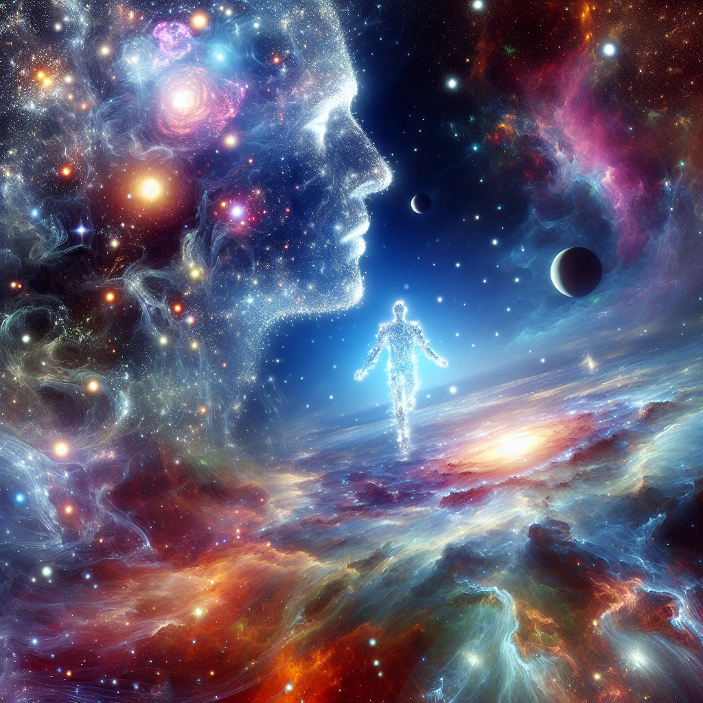 Luminous Figure in a Vibrant Cosmic Landscape