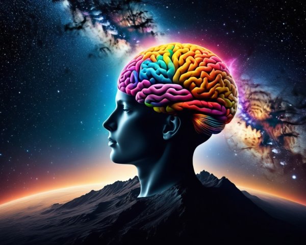 Silhouette of a Head with Cosmic Brain Imagery