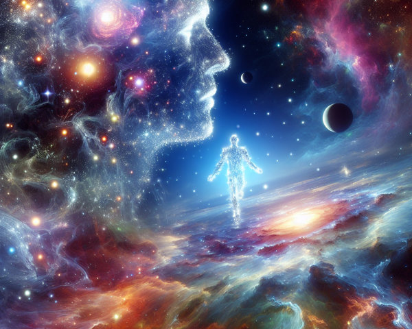 Luminous Figure in a Vibrant Cosmic Landscape