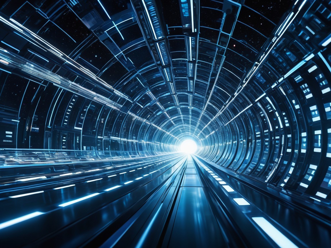 Futuristic illuminated tunnel with glowing patterns