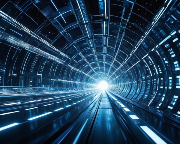Futuristic illuminated tunnel with glowing patterns