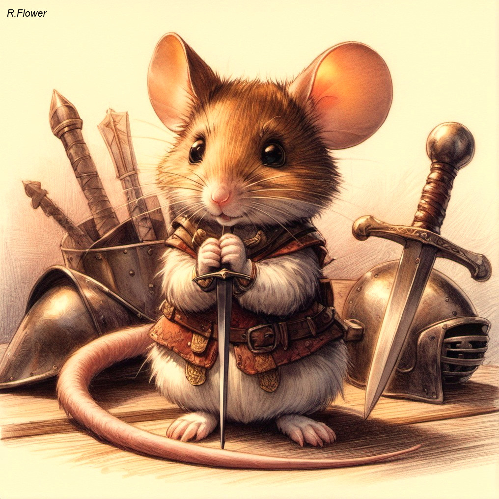 Anthropomorphic Mouse in Medieval Knight Attire with Sword and Shield