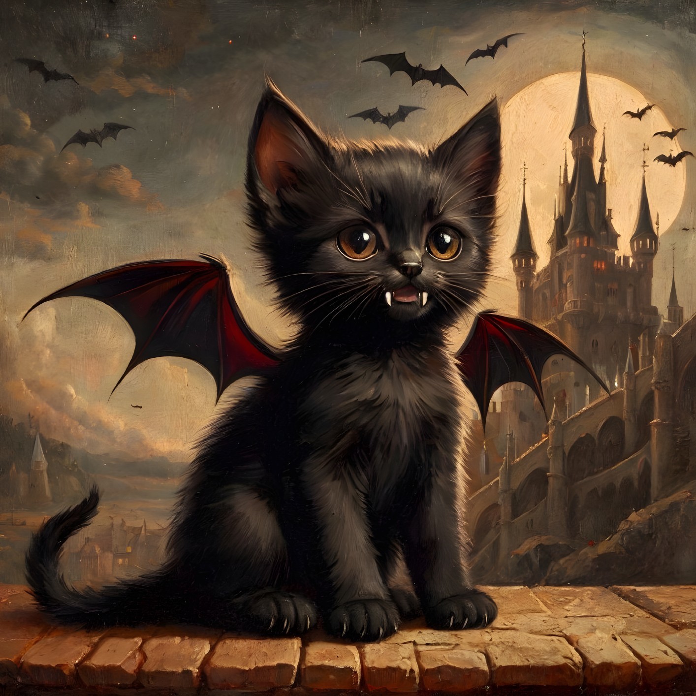 Whimsical Black Kitten with Wings by Gothic Castle