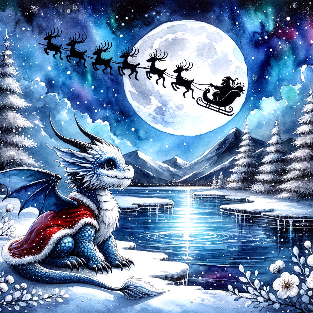 Blue Scaled Dragon in Winter Wonderland Scene