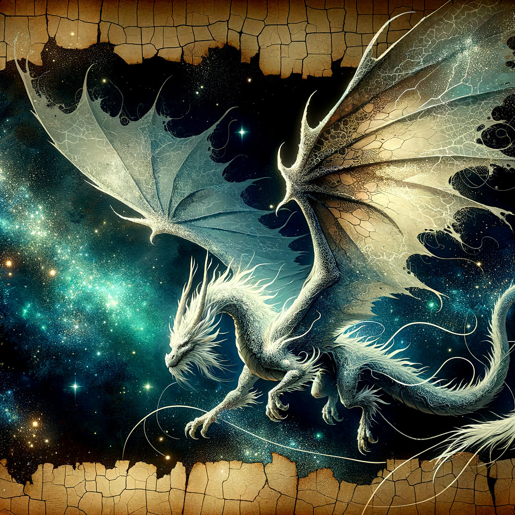 Majestic dragon in a cosmic landscape with stars