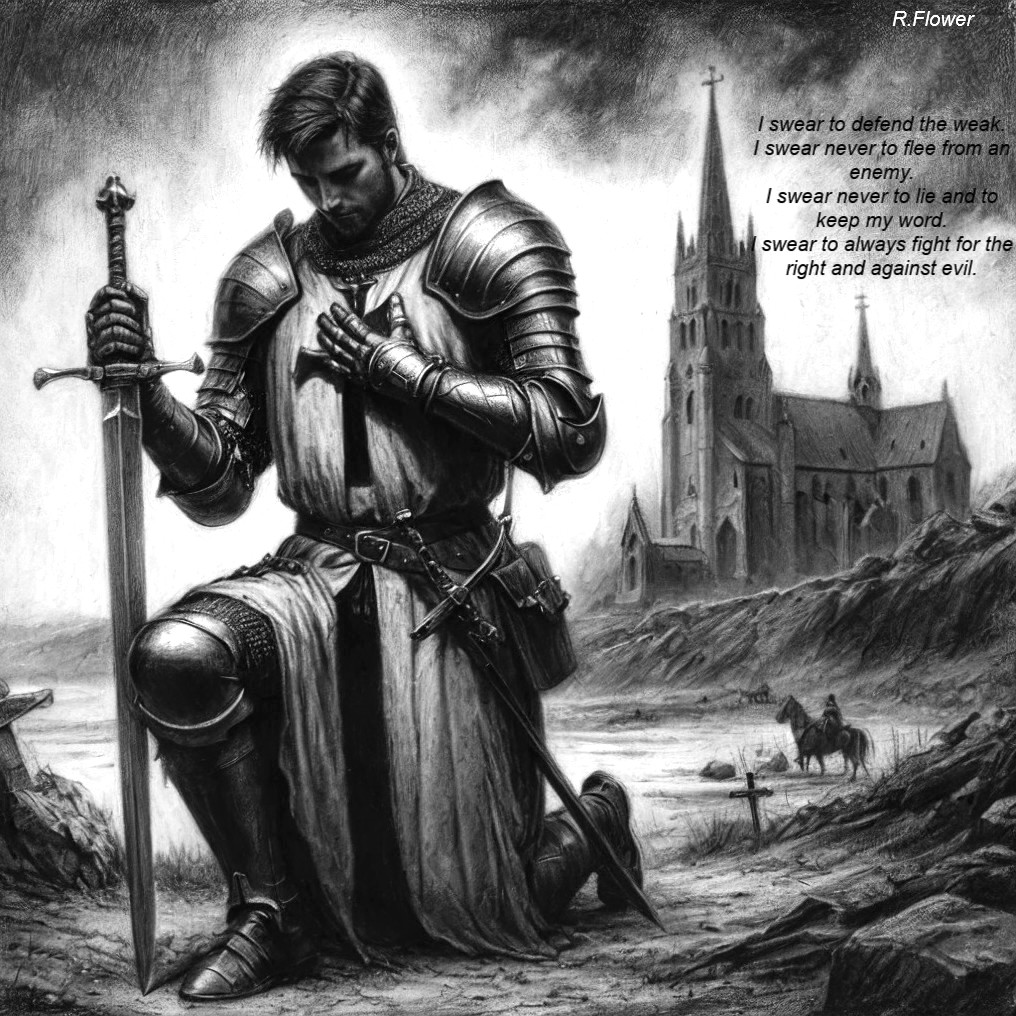 Medieval Knight in Prayer Before Battle Scene