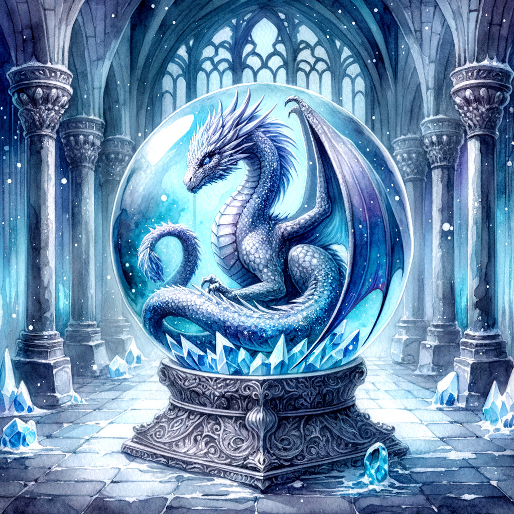 Blue Dragon in Crystal Globe within Ancient Hall