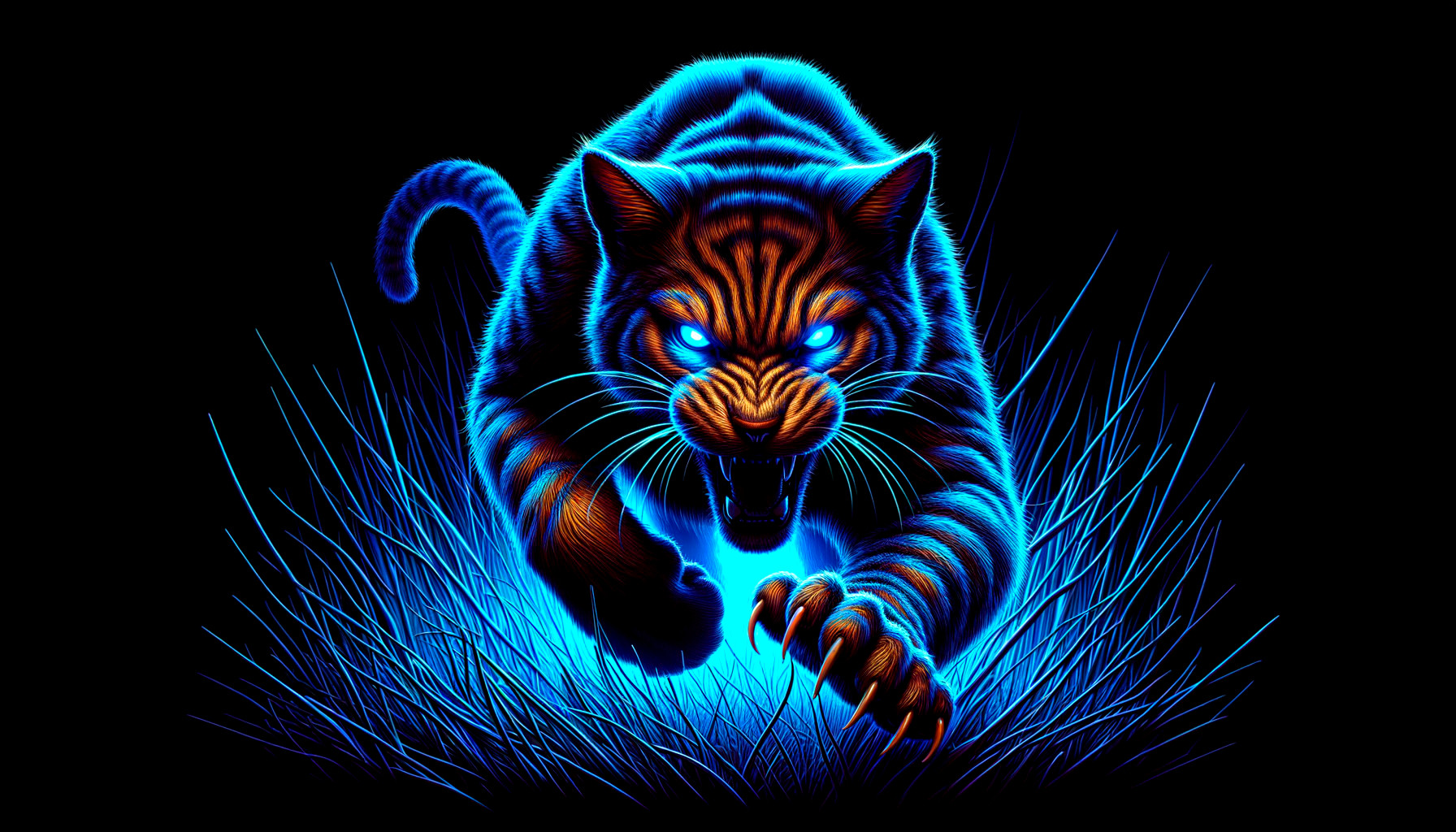 Digitally Rendered Tiger with Glowing Blue Stripes
