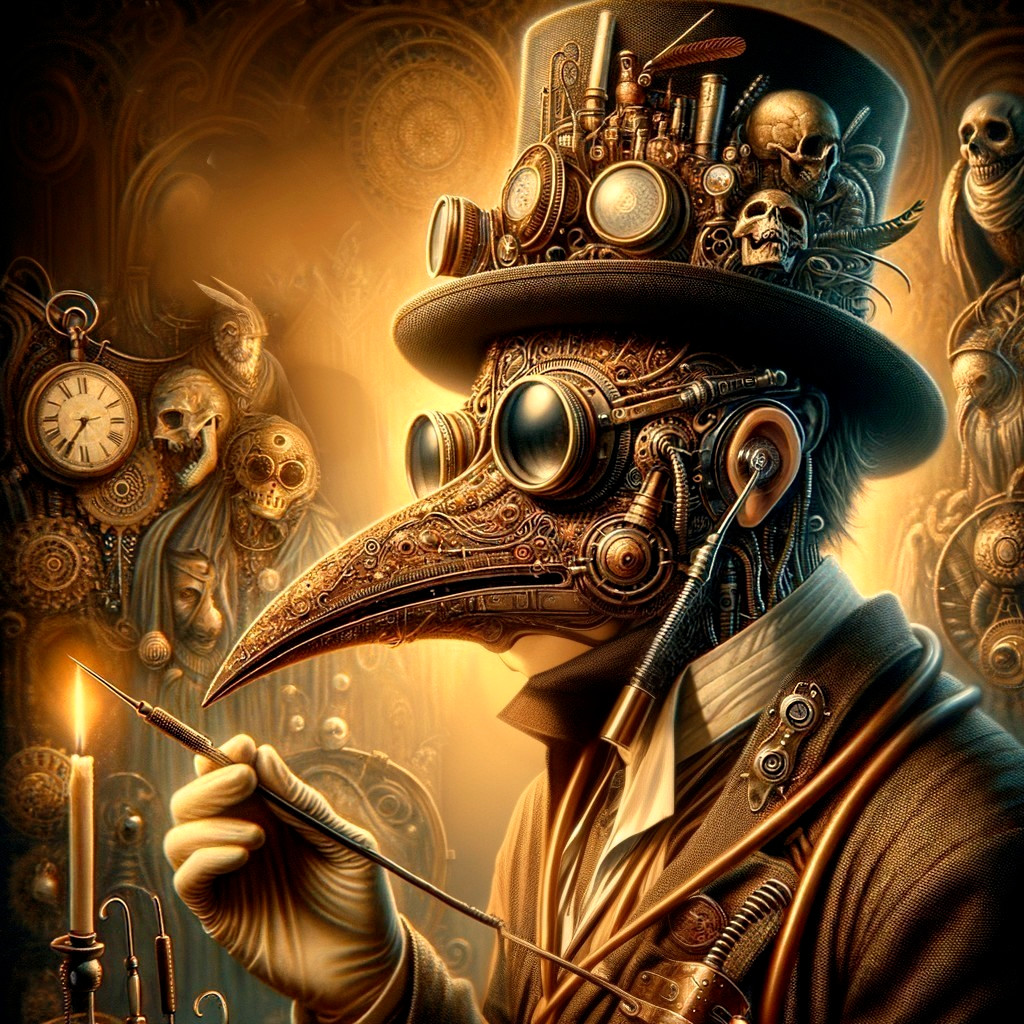 Steampunk Figure with Plague Doctor Mask and Gadgets