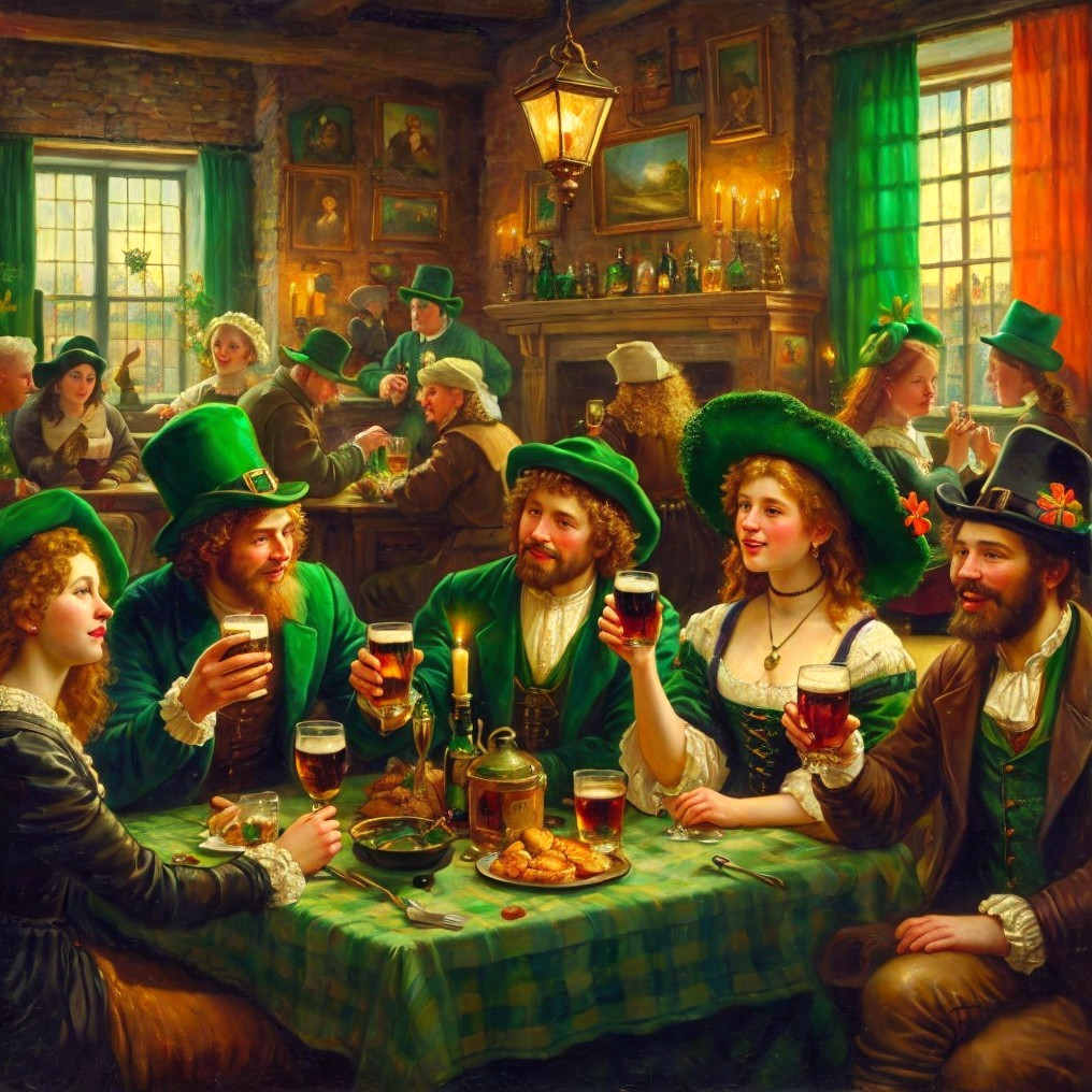 Festive Gathering in a Cozy Pub with Dark Beer