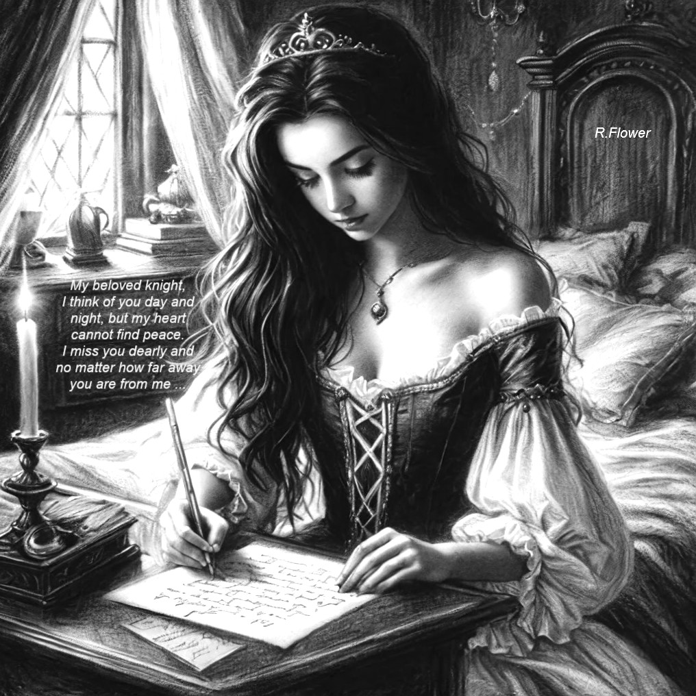 Woman with Tiara Writing in Cozy Dimly Lit Room