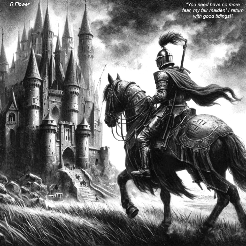 Knight on Horseback Approaching Castle with Message