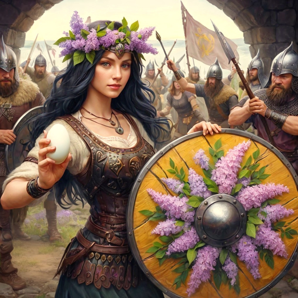 Fierce Warrior Woman with Shield in Coastal Landscape