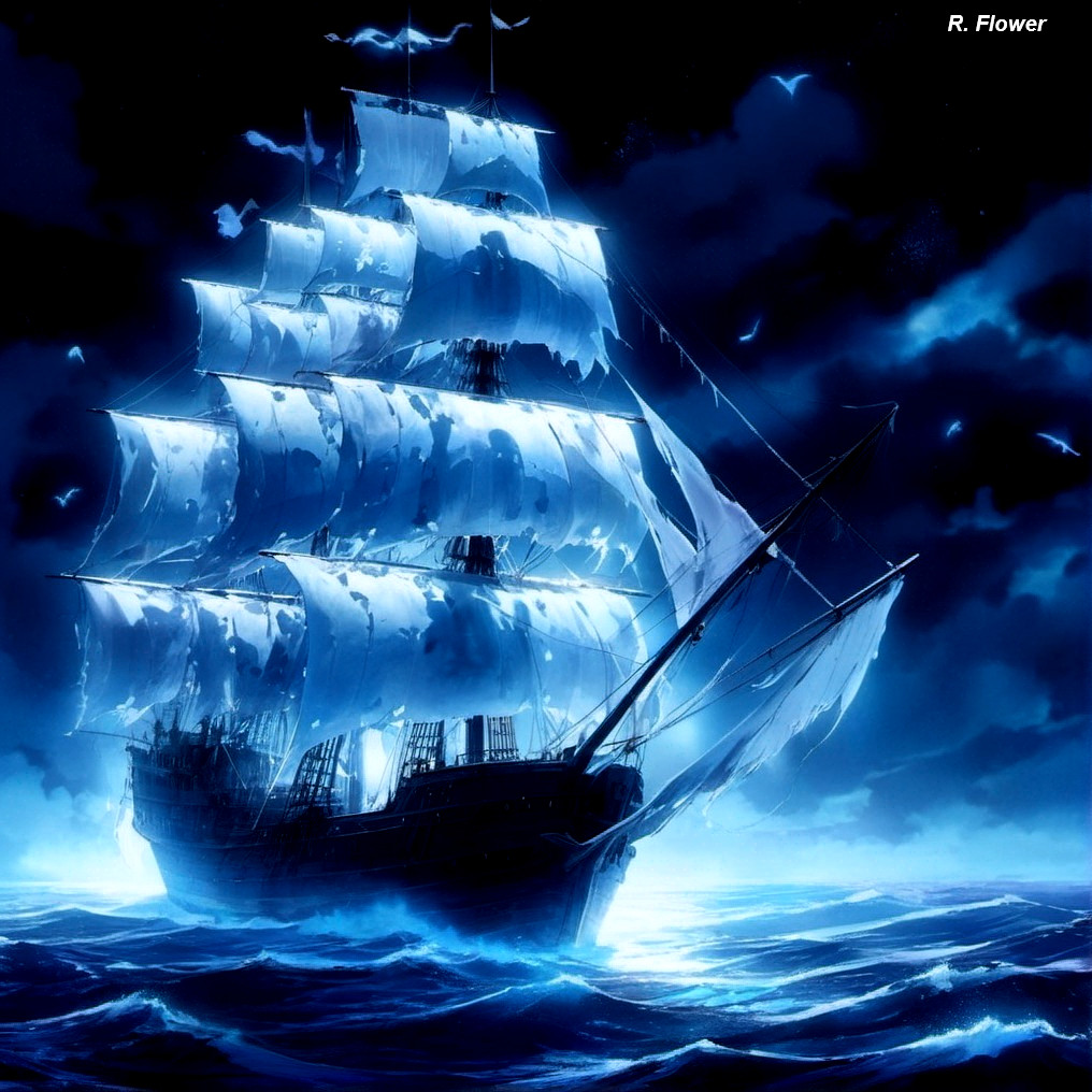 Majestic ship sailing through turbulent dark waters