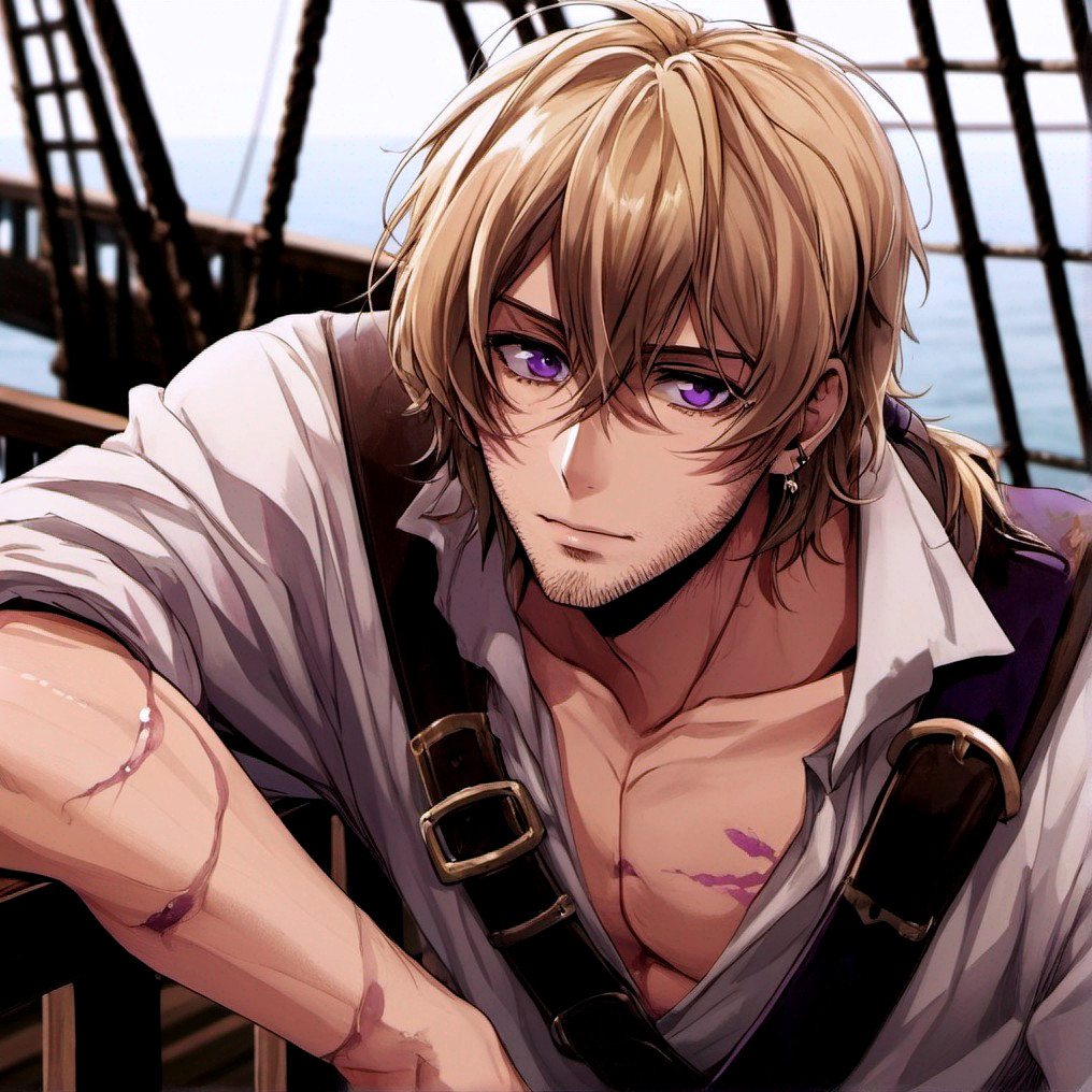 Handsome Young Man on Ship Deck with Violet Eyes