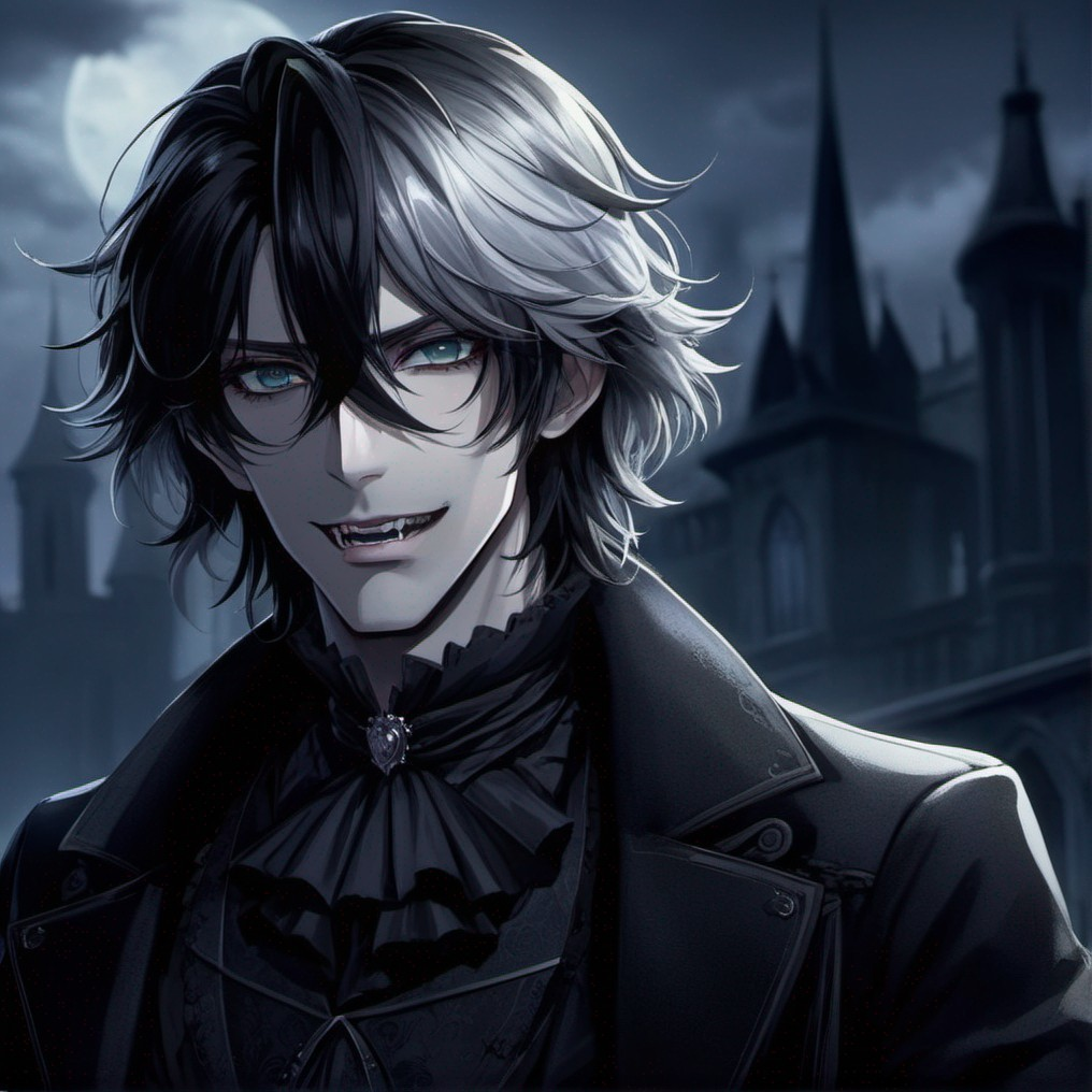 Brooding Figure in Gothic Setting with Full Moon