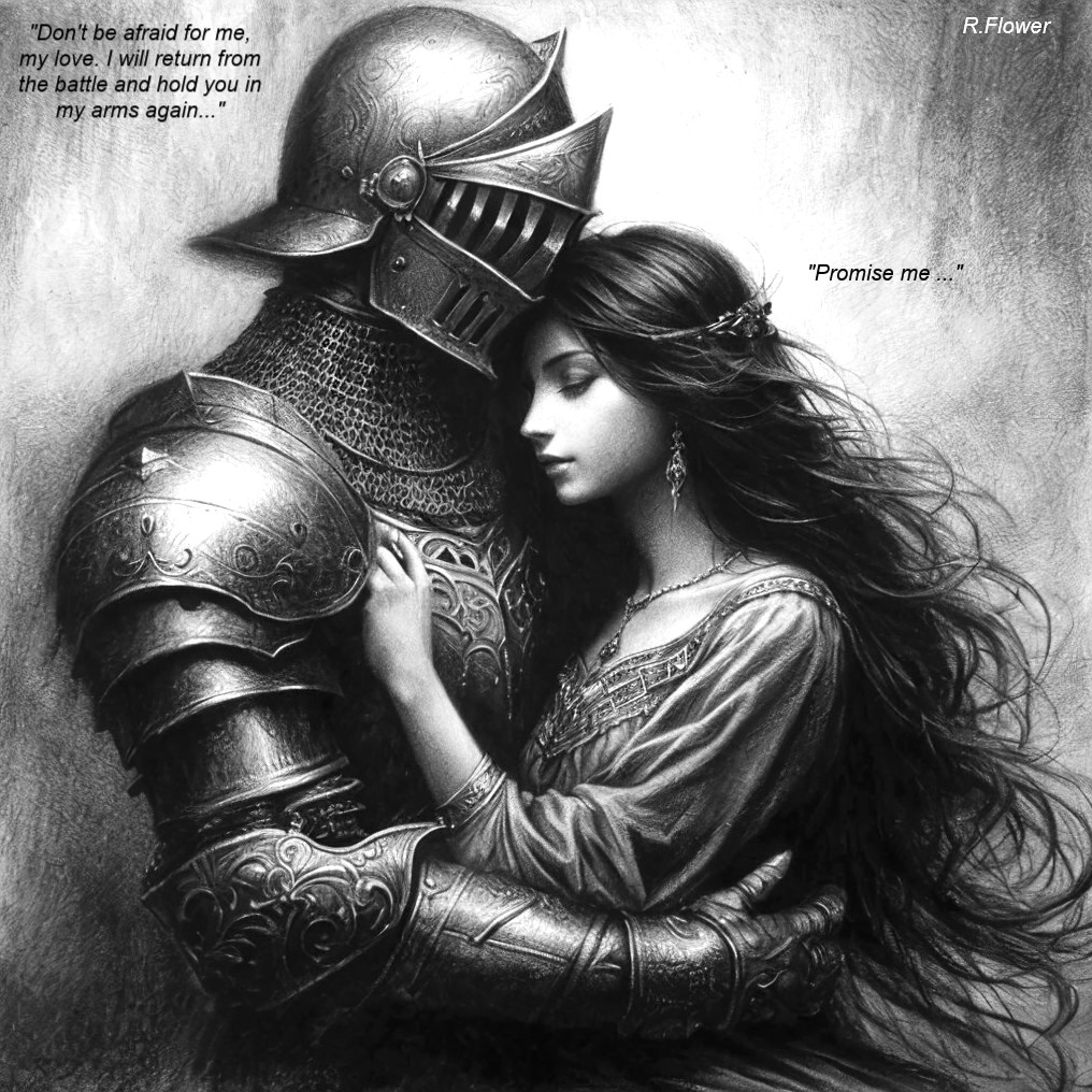Medieval Knight and Lady Embracing with Emotional Promise