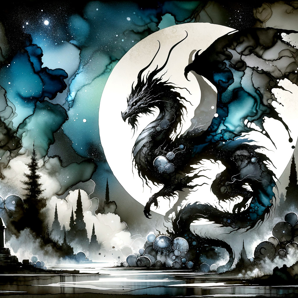 Majestic Dragon Coiled Under a Glowing Full Moon