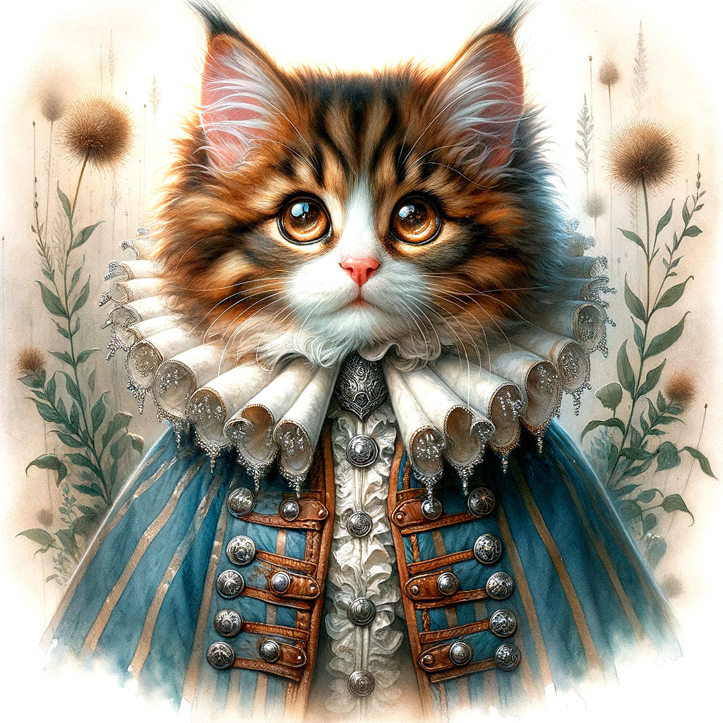 Charming Cat in Regal Attire Surrounded by Flora