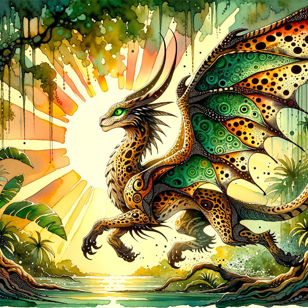 Vibrant Dragon by Shimmering Water at Sunset