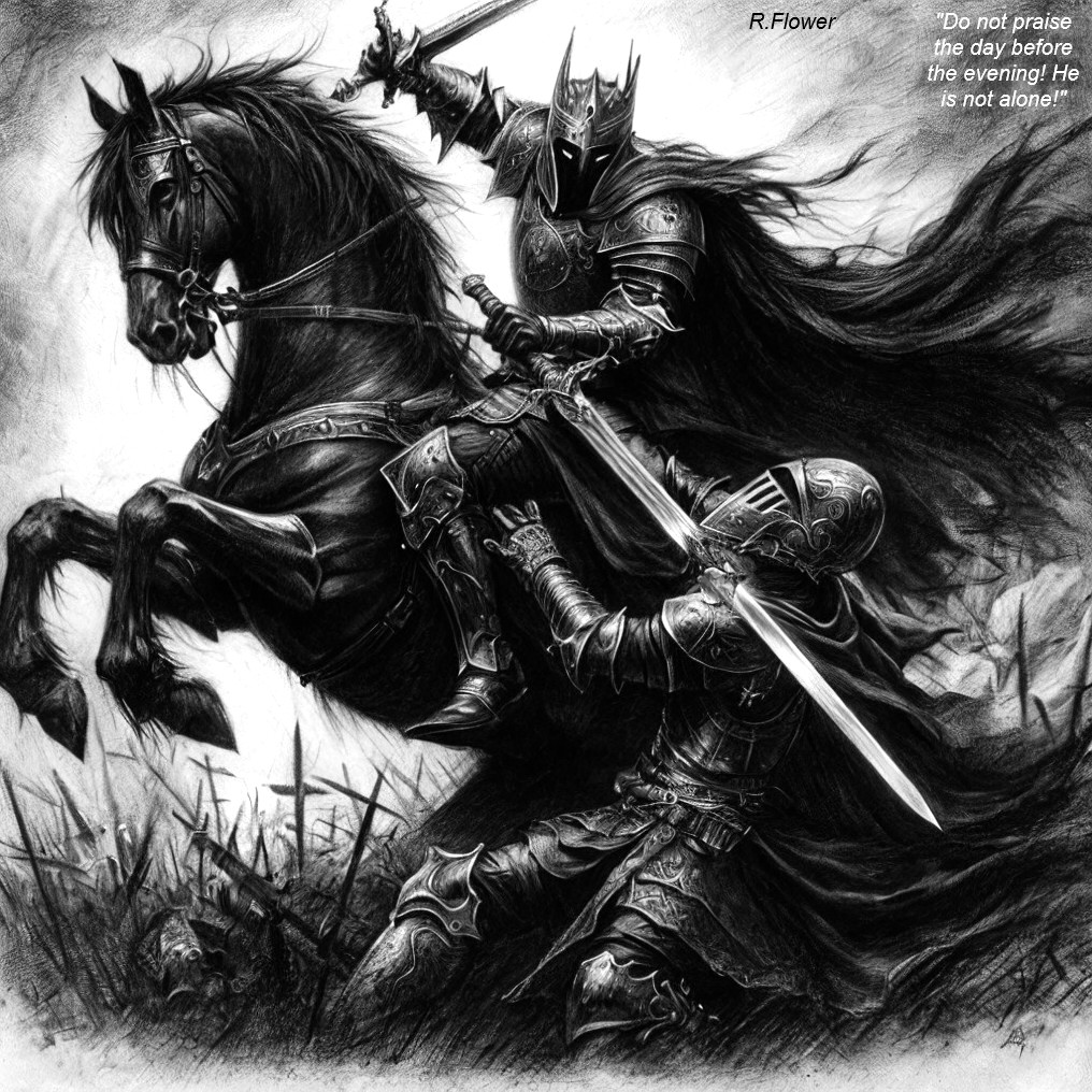 Graphite Drawing of Knight on Galloping Horse with Sword