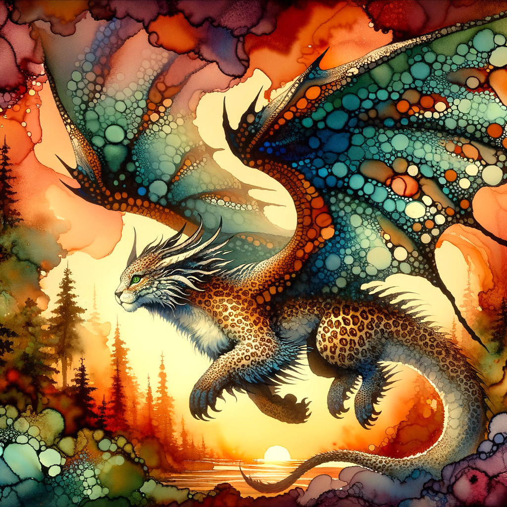 Majestic dragon in sunset with vibrant colors and scales
