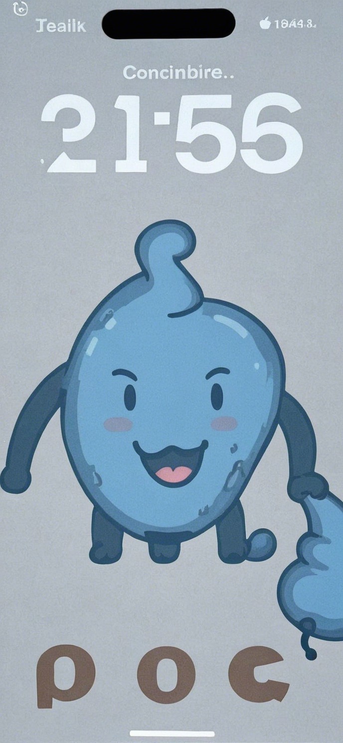 Cartoonish Blue Character with Digital Clock Display