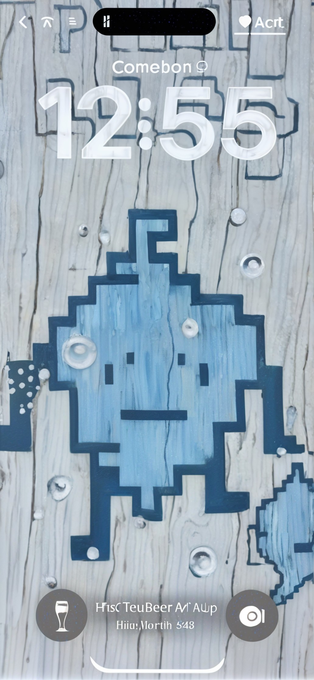 Digital Lock Screen with Wood Texture and Pixel Art