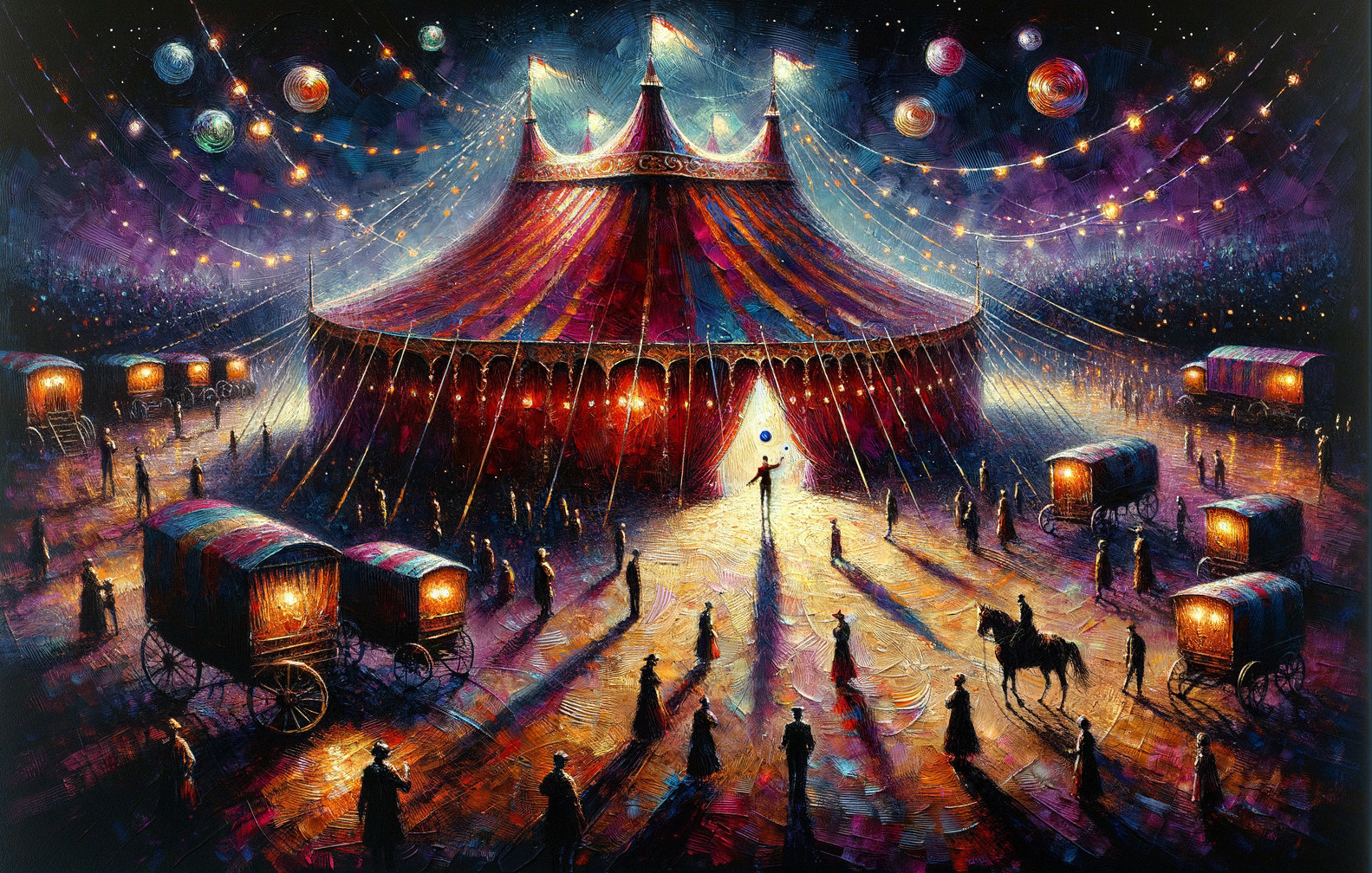 Vibrant Night Circus Scene with Colorful Lights